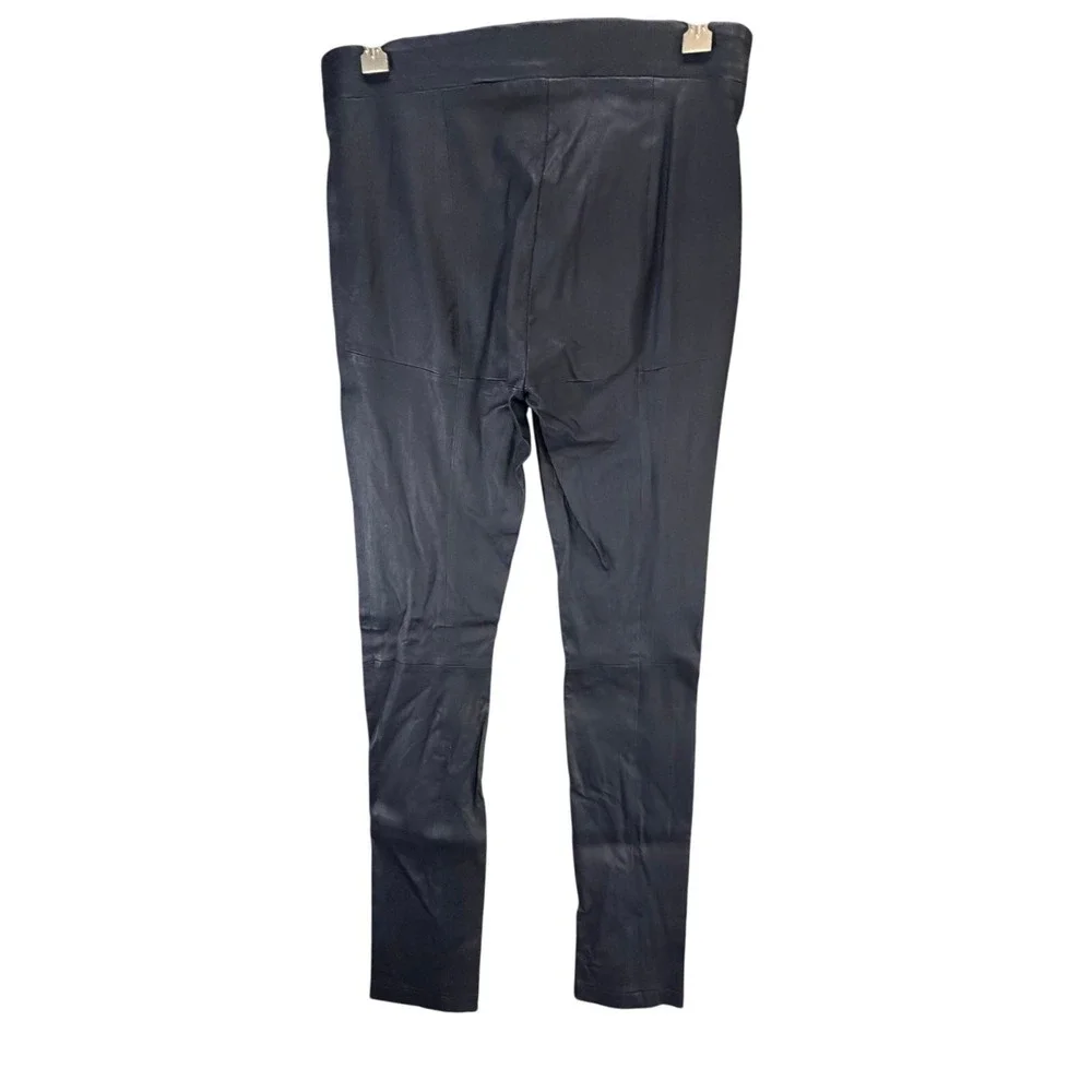 Tory Burch Ally Leather Pants Small Blue Slim Modern Classic Chic City Night Out